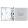 BG Screwless Polished Chrome 20A 16AX 2 Way Double Light Switch FPC42 with 25mm Steel Back Box by British General (BG-FPC42+HGS02)