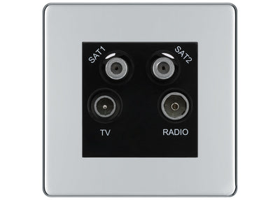 BG Screwless Polished Chrome TV/FM/2x SAT Quadplex Socket – Black Insert by British General (BG-FPCTVFMSAT2B)