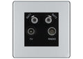 BG Screwless Polished Chrome TV/FM/2x SAT Quadplex Socket – Black Insert