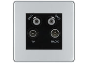 BG Screwless Polished Chrome TV/FM/2x SAT Quadplex Socket – Black Insert by British General (BG-FPCTVFMSAT2B)