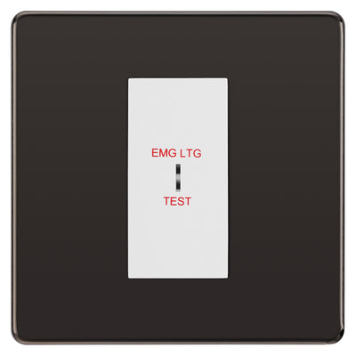 BG Flatplate Screwless Black Nickel 20AX 2 Way Emergency Lighting Test Key Switch - Key Included - White Insert
