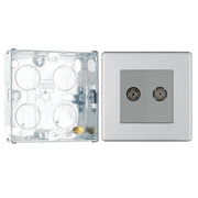 BG Screwless Brushed Steel Double Isolated Co-Axial Socket FBS63 with 25mm Steel Back Box by British General (BG-FBS63+HGS02)