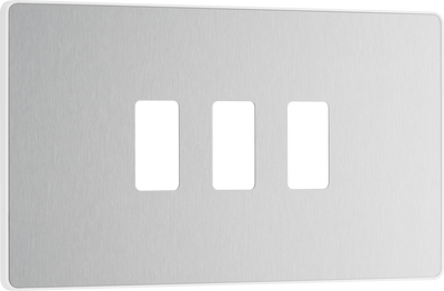BG RPCDBS3W Evolve Grid Brushed Steel 3 Module Rectangular Front Plate - White Trim