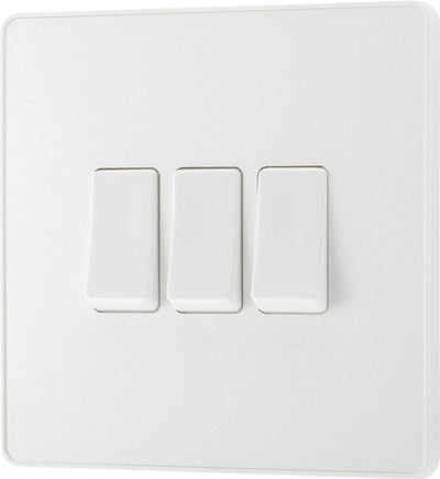 BG PCDCL43W Pearlescent White Evolve 3 Gang 20A 16AX 2 Way Light Switch - White Insert