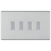 BG Brushed Steel Screwless 4 Gang light Switch in Double Format Custom Grid by British General (BG-SCL-BS-4G-CUSTOM-LIGHT-SWITCH)