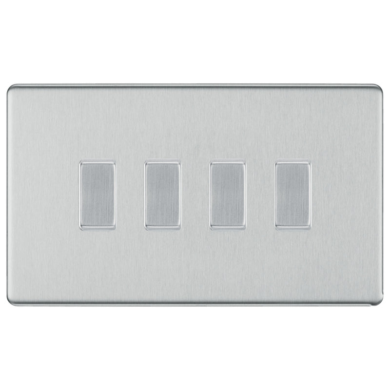 BG Brushed Steel Screwless 4 Gang light Switch in Double Format Custom Grid