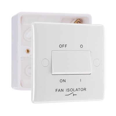 BG Nexus 3 Pole Fan Isolator Switch 10AX White & 32mm Pattress Back Box by British General (BG-815+891)