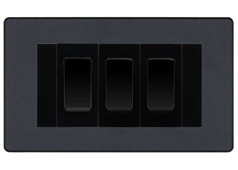 BG Evolve Matt Grey 3G Switch 2x Intermediate 1x 2 Way Switch - Black Insert