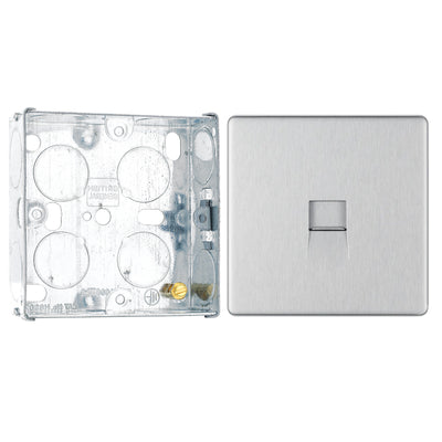 BG Screwless Brushed Steel Single Master Telephone Socket FBSBTM1 with 25mm Steel Back Box by British General (BG-FBSBTM1+HGS02)