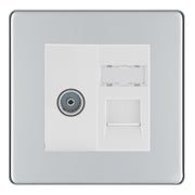 BG Screwless Polished Chrome TV Aerial & RJ45 CAT6 Data Socket - White Insert