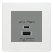 BG Evolve Pearl White 45W USB Wall Socket Euro Module USB-A & C - Grey Insert by British General (BG-PCDCLEMS2W+EMUSBAC45G)