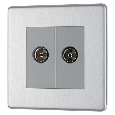 BG Screwless Brushed Steel Double Isolated Co-Axial Socket FBS63 with 25mm Steel Back Box