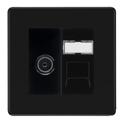 BG Screwless Matt Black TV Aerial & RJ45 CAT6 Data Socket - Black Insert