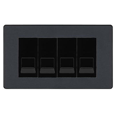 BG Evolve Matt Grey 4 Gang RJ11 Telephone Socket Euro Module - Black Insert by British General (BG-PCDMGRJ114B)