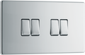 BG FPC44 Nexus Screwless Flat-Plate Quad Light Switch Polished Chrome 2 Way 10A