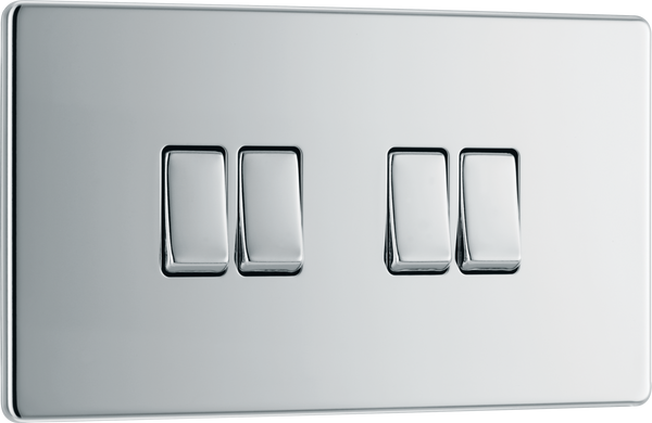 BG FPC44 Nexus Screwless Flat-Plate Quad Light Switch Polished Chrome 2 Way 10A