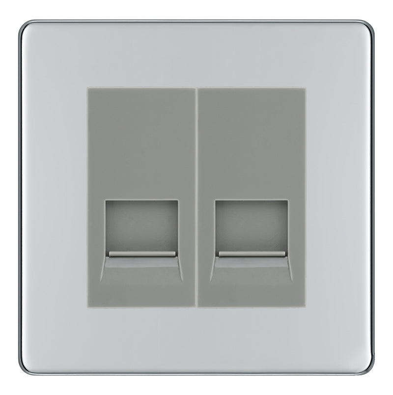 BG Screwless Polished Chrome Double Master Telephone Socket – Grey Insert