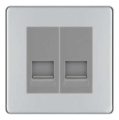 BG Screwless Polished Chrome Double Master Telephone Socket – Grey Insert