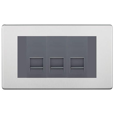 BG Screwless Brushed Steel 3 Gang IDC Secondary Telephone Socket - Grey Insert by British General (BG-FBSBTS3G)