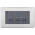 BG Screwless Brushed Steel 3 Gang IDC Secondary Telephone Socket - Grey Insert