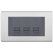 BG Screwless Brushed Steel 3 Gang IDC Secondary Telephone Socket - Grey Insert by British General (BG-FBSBTS3G)