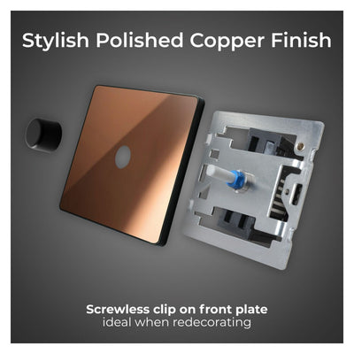 BG Evolve PCDCP81B Polished Copper 1 Gang 200W Intelligent Trailing Edge Dimmer Switch - Black Insert
