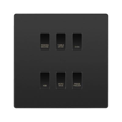 BG Evolve Black Chrome Custom Appliance Grid Switch 6 Gang Screwless
