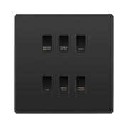 BG Evolve Black Chrome Custom Appliance Grid Switch 6 Gang Screwless by British General (BG-EVOLVE-BC-6GANG-APPLIANCE)