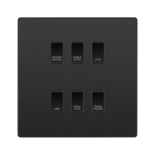 BG Evolve Black Chrome Custom Appliance Grid Switch 6 Gang Screwless