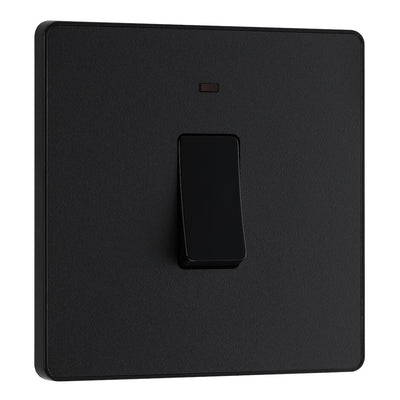 BG Evolve Matt Black 20A 2 Pole LED Switch PCDMB31B with 35mm Steel Back Box
