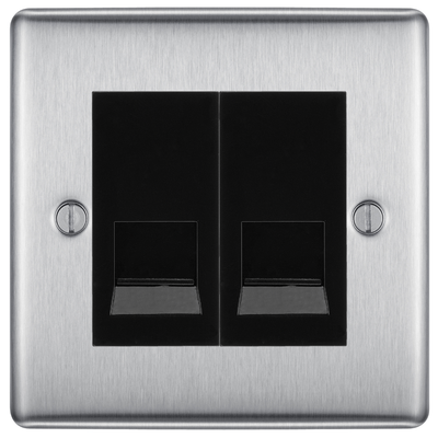 BG Nexus Brushed Steel Double Secondary Telephone Socket, Screw Terminal - Black Insert by British General (BG-NBSEMS2+EMBTSSB)