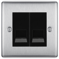 BG Nexus Brushed Steel Double Secondary Telephone Socket, Screw Terminal - Black Insert