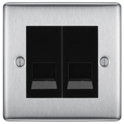BG Nexus Brushed Steel Double Secondary Telephone Socket, Screw Terminal - Black Insert by British General (BG-NBSEMS2+EMBTSSB)