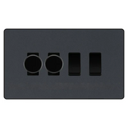 BG Evolve Matt Grey 4 Gang Light Switch Grid – 2x Trailing-Edge LED Dimmer, 1x Intermediate, 1x 2-Way Switch by British General (BG-Evolve-MG-4G-2x-Dimmer-1x-INT-1x-2Way)