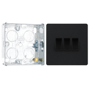 BG Evolve Matt Black 3 Gang 20A 16AX 2 Way Light Switch PCDMB43B with 25mm Steel Back Box by British General