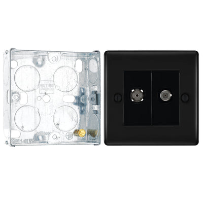 BG Nexus Matt Black Double 1x Co-Axial 1x Satellite Socket NFB65 with 25mm Steel Back Box by British General (BG-NFB65+HGS02)