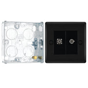 BG Nexus Matt Black Double 1x Co-Axial 1x Satellite Socket NFB65 with 25mm Steel Back Box by British General (BG-NFB65+HGS02)