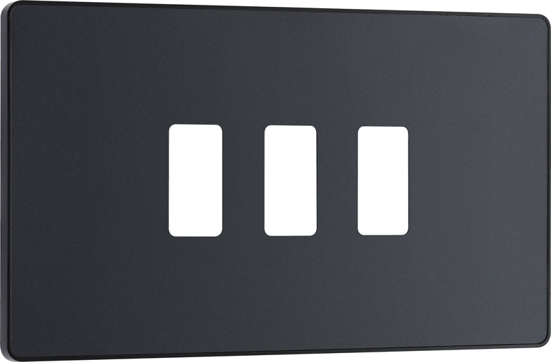 BG RPCDMG3B Evolve Grid Matt Grey 3 Module Rectangular Front Plate - Black Trim