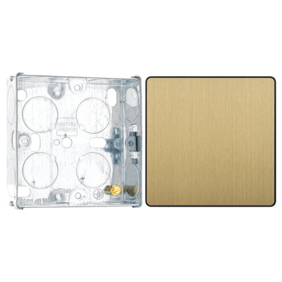 BG Evolve Satin Brass Single Blank Plate PCDSB94B with 25mm Steel Back Box