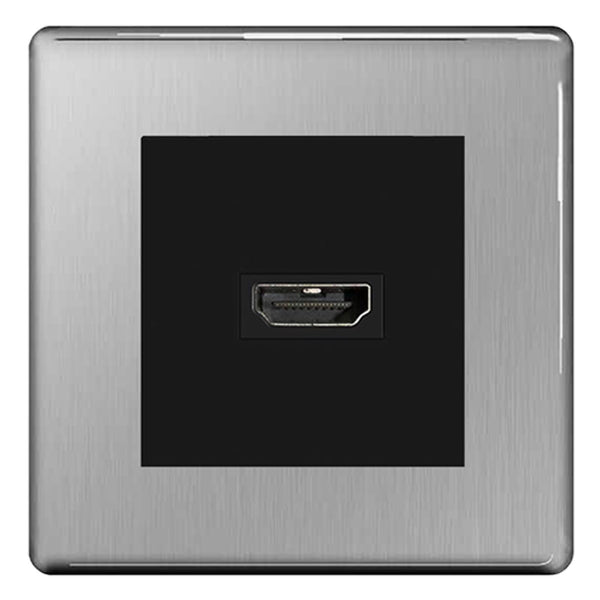 BG Nexus Screwless Brushed Steel HDMI Socket Black insert