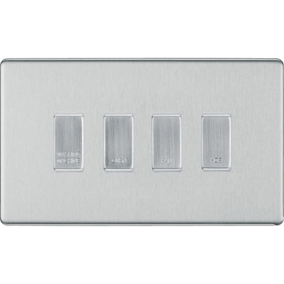 BG Screwless Brushed Steel 4 Gang Engraved Custom Labelled Appliance Grid Switch by British General (Nexus-BS-Screwless-4G)