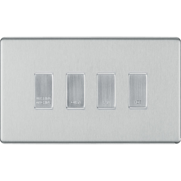 BG Screwless Brushed Steel 4 Gang Engraved Custom Labelled Appliance Grid Switch