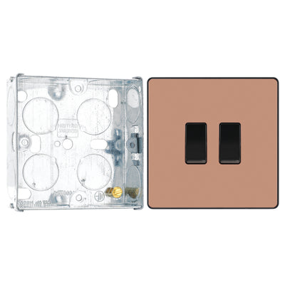 BG Evolve Polished Copper 2 Gang 20A 16AX 2 Way Light Switch PCDCP42B with 25mm Steel Back Box