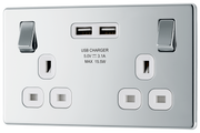 BG FPC22U3W Nexus Screwless Flat-Plate Double Switched Plug Socket Polished Chrome White Insert 2 USB 3.1A by British General (BG-FPC22U3W-Shopify-SA_1)