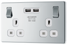 BG FPC22U3W Nexus Screwless Flat-Plate Double Switched Plug Socket Polished Chrome White Insert 2 USB 3.1A by British General (BG-FPC22U3W-Shopify-SA_1)