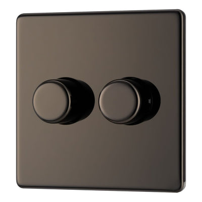 BG Screwless Black Nickel 200W 2 Way Double Trailing Edge Dimmer Switch FBN82 with 25mm Steel Back Box