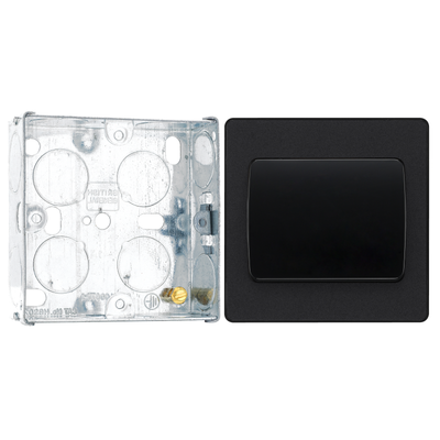 BG Evolve Matt Black 1 Gang 20A 16AX 2 Way Wide Rocker Light Switch PCDMB12WB with 25mm Steel Back Box