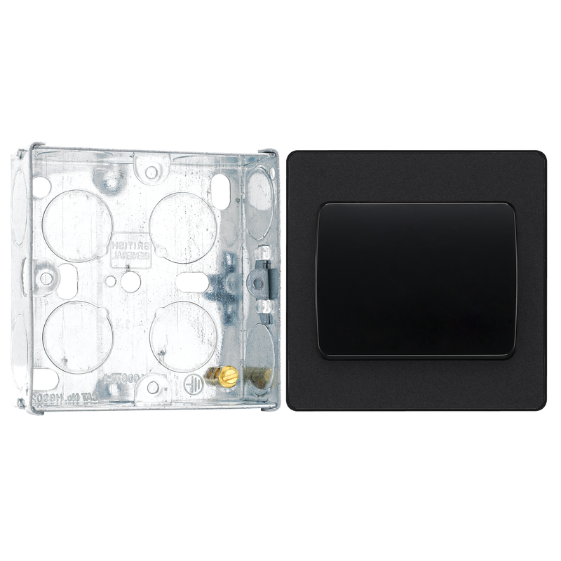 BG Evolve Matt Black 1 Gang 20A 16AX 2 Way Wide Rocker Light Switch PCDMB12WB with 25mm Steel Back Box