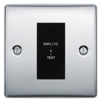 BG Nexus Metal Polished Chrome 20AX 2 Way Emergency Lighting Test Key Switch - Black Insert