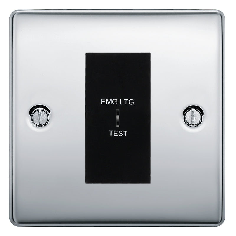 BG Nexus Metal Polished Chrome 20AX 2 Way Emergency Lighting Test Key Switch - Black Insert